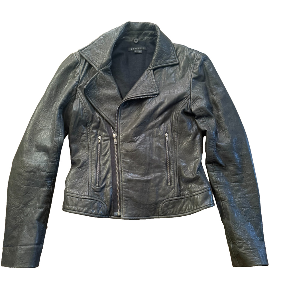 Theory Bristol Leather Moto Jacket Black Lambskin P XS S Designer $995 Retail